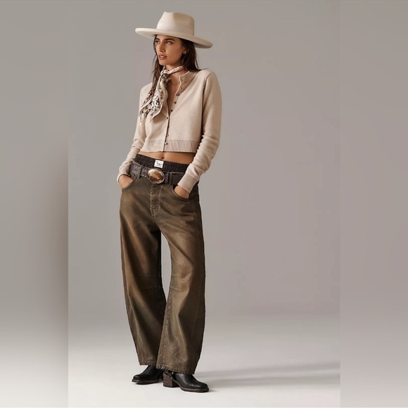 New Free people x new moon Good Luck Coated High Waist Barrel Jeans size 28 - Picture 1 of 14